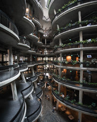 High angle view of illuminated building
