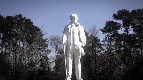 Low angle view of statue against trees