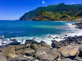 Scenic view of sea against clear sky