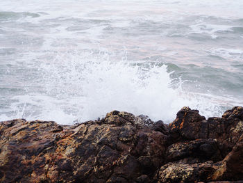 Waves splashing on rocks at shore