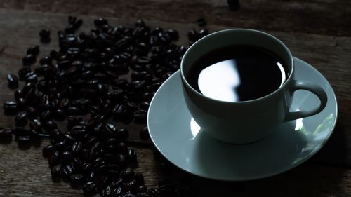 Close-up of coffee cup on table