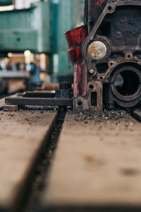 Close-up of machinery in workshop