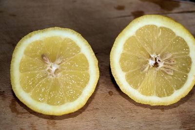 Close-up of lemon slices on table