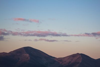 Scenic view of mountain against sky during sunset