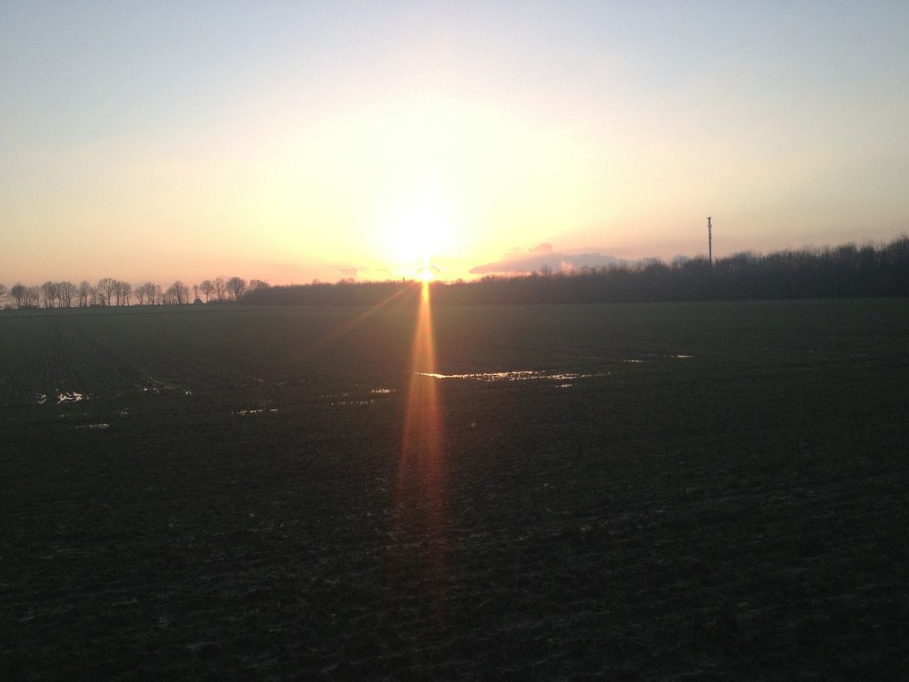 sunset, sun, landscape, tranquil scene, tranquility, scenics, field, beauty in nature, silhouette, nature, sunlight, clear sky, orange color, sky, copy space, horizon over land, idyllic, rural scene, lens flare, sunbeam