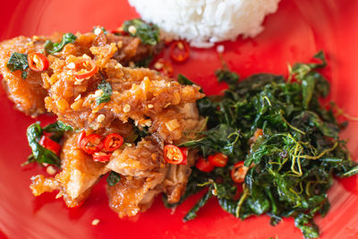 High angle view of meal served in plate