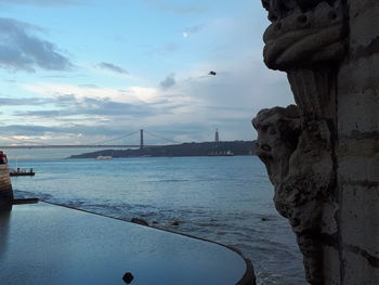 View of suspension bridge over sea