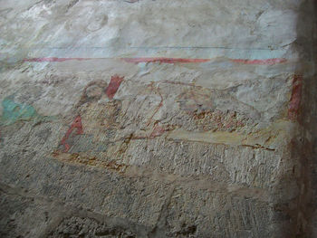 High angle view of text on wall