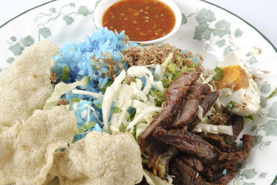 High angle view of meal served in plate