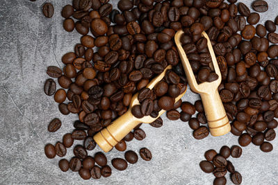 High angle view of coffee beans on table