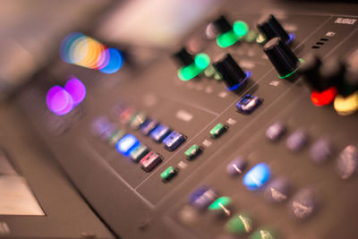 Close-up of illuminated sound mixer