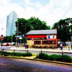 View of buildings along road