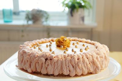 Close-up of cake in plate on table