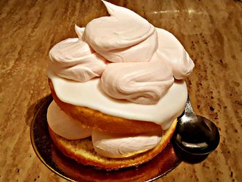 High angle view of ice cream on table