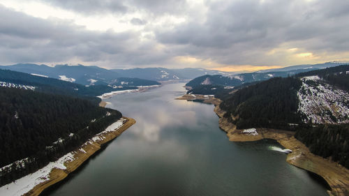 High angle view of lake against sky