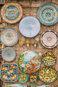 High angle view of multi colored cookies on table