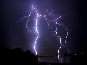 Lightning in sky at night