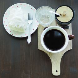 High angle view of coffee on table