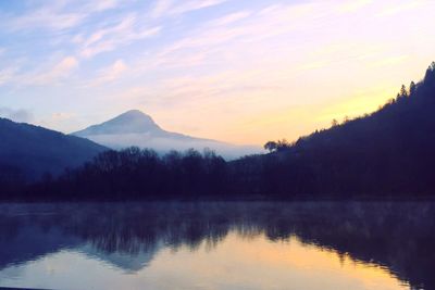 Scenic view of lake against sky during sunset