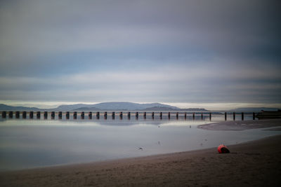 Scenic view of beach against sky during sunset