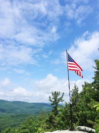 Red flag on tree against sky