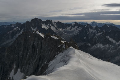 Scenic view of snow covered mountains against sky