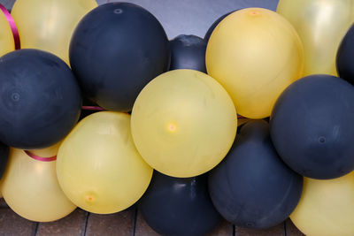 High angle view of multi colored balls on table