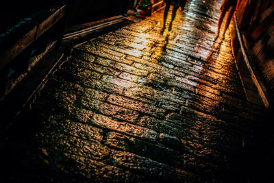 Close-up of wet illuminated lights