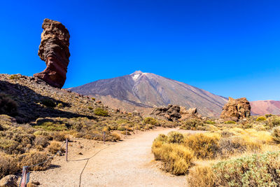 Scenic view of landscape against clear blue sky