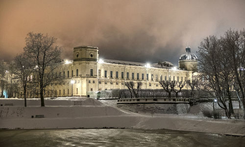 View of illuminated buildings at night