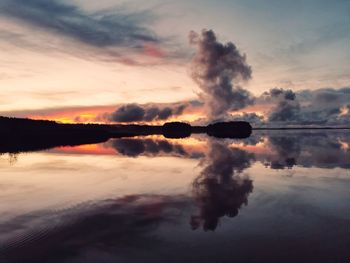 Scenic view of lake against sky during sunset