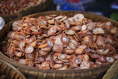 High angle view of meat for sale in market