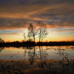 Scenic view of lake against sky during sunset