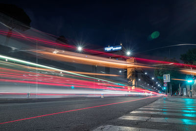 Light trails on city street at night