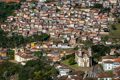 High angle view of buildings in town