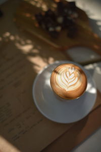 High angle view of coffee on table