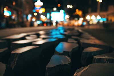 Surface level of illuminated street at night