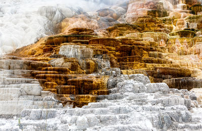 Travertine terraces and mineral deposits at mammoth hot springs, yellowstone