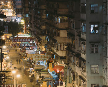 View of city lit up at night