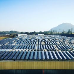 Scenic view of a roof with solar panels