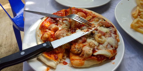 High angle view of food served in plate