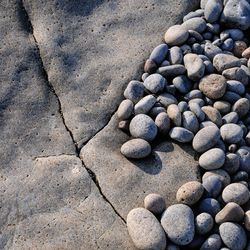 Close-up of pebbles on sand