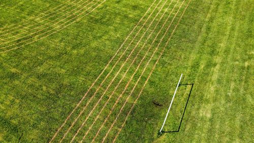 High angle view of green field