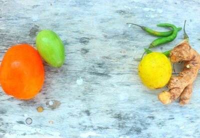 High angle view of fruits on table