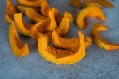 High angle view of orange on table