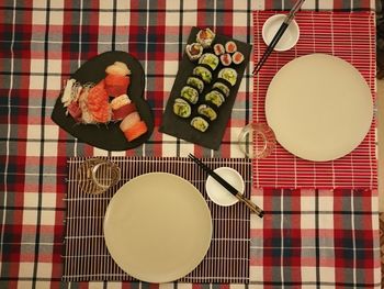 High angle view of food on table