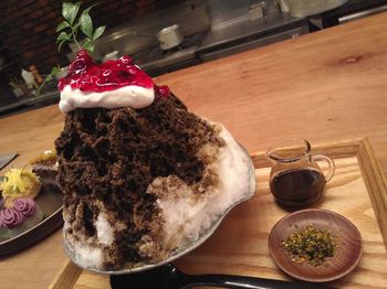 Close-up of ice cream in bowl on table