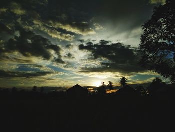 Silhouette trees and buildings against sky during sunset