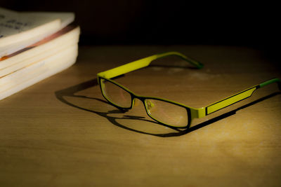 High angle view of eyeglasses on table