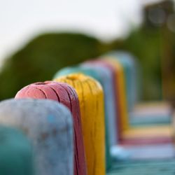 Close-up of multi colored pencils on table